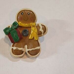 Charming Gingerbread Man Brooch with Green and Yellow Accents